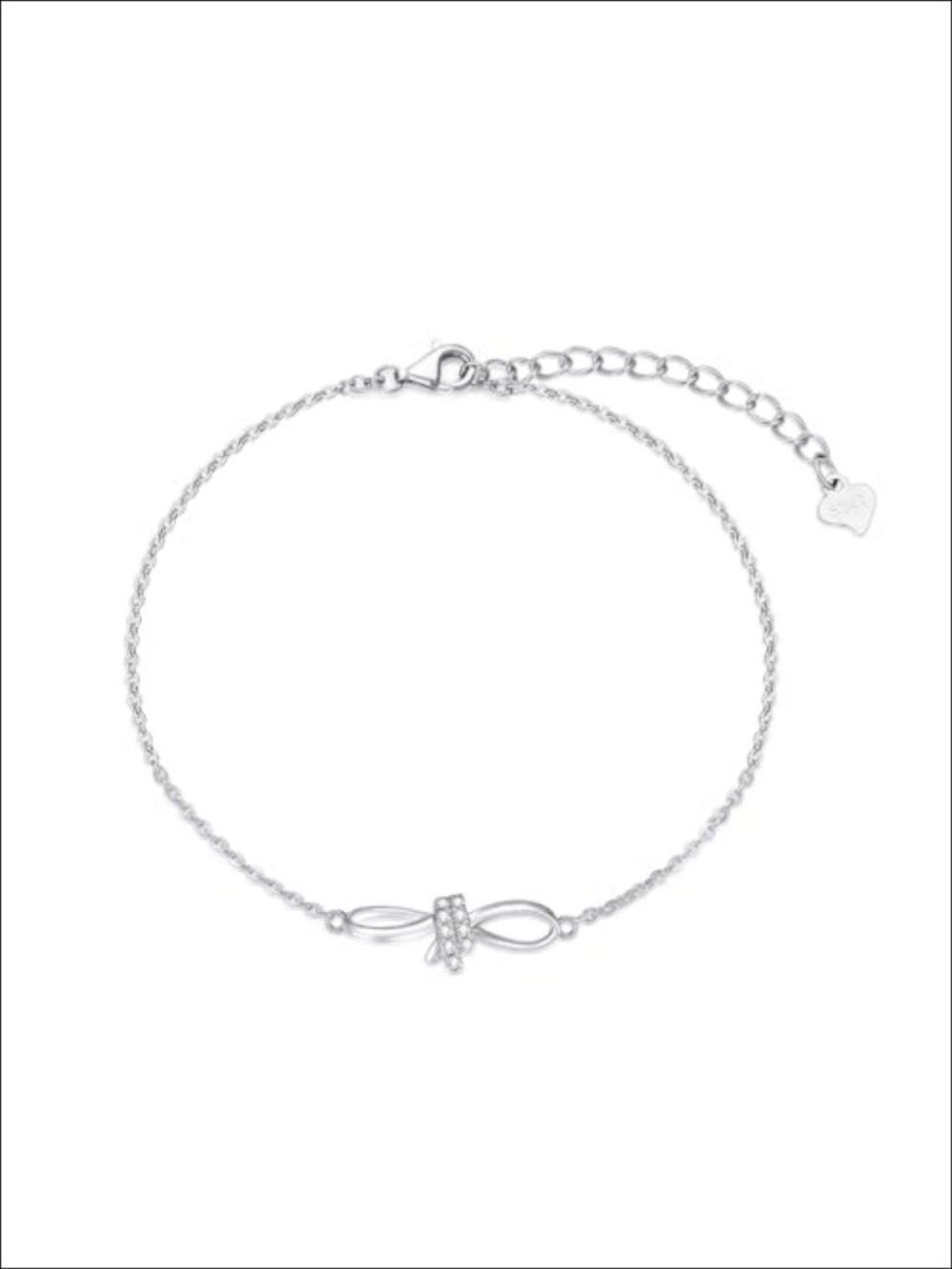 Sterling Silver Natural Diamond Infinity Bow Bracelet for Women Adjustable